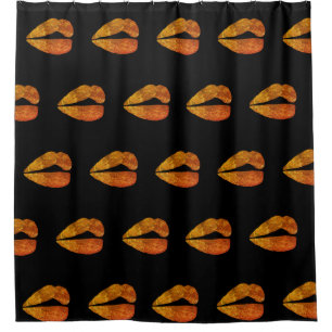 Lips Gold Glitter Shower Curtain