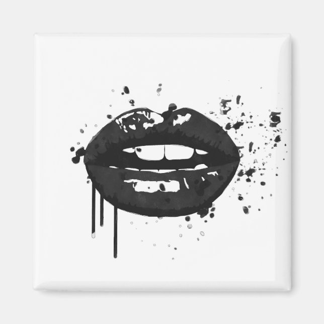 Lips kiss fashion glamour beauty black and white magnet (Front)