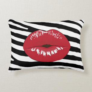 Lips kiss fashion glamour makeup beauty zebra decorative cushion
