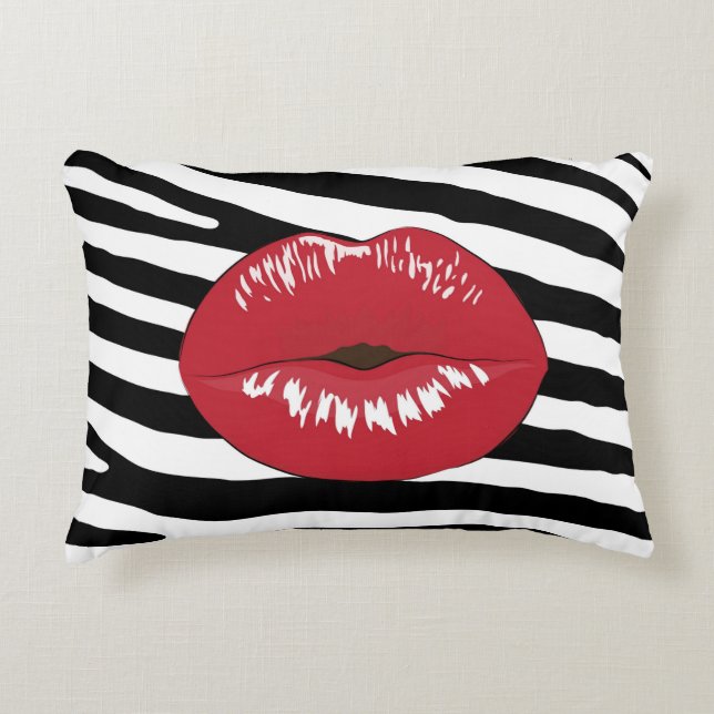 Lips kiss fashion glamour makeup beauty zebra decorative cushion (Front)