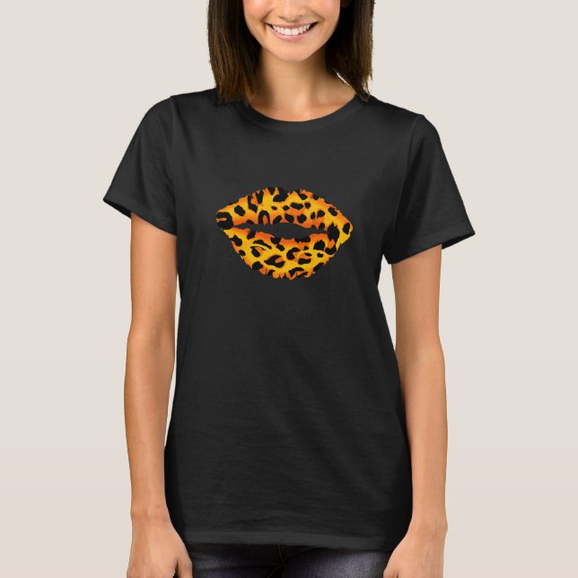 Lips kissing with Wild Leopard Pattern T-Shirt (Front)