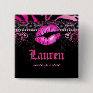 Lips Lace n Diamonds Zebra Makeup Artist Pink 15 Cm Square Badge