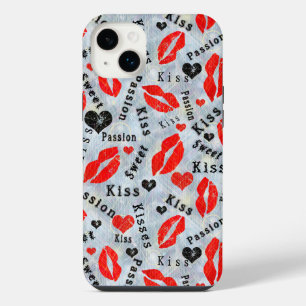 Lips, lipstick prints, kiss. iPhone 14 plus case