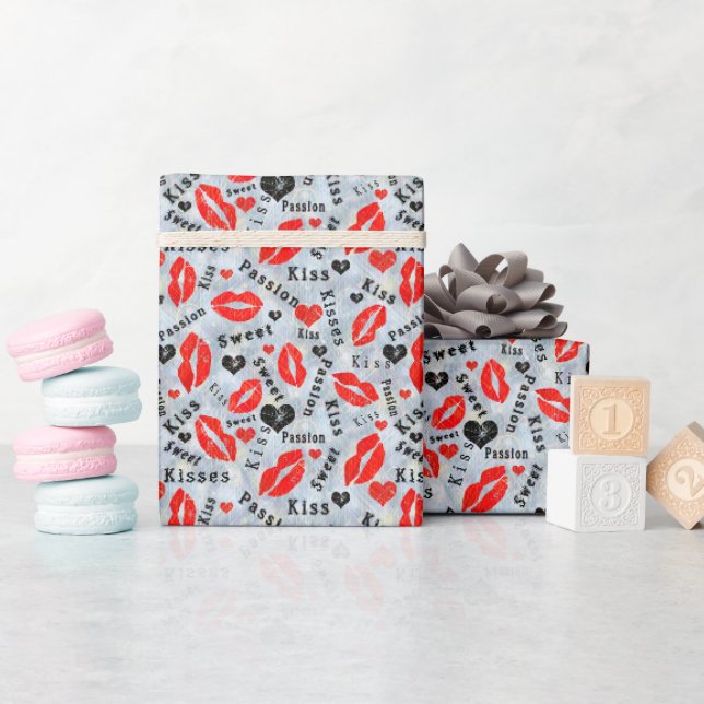 Lips, lipstick prints, kiss. wrapping paper (Baby Shower)