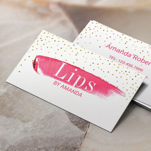 Lips Makeup Artist Elegant Gold Confetti Dots Business Card