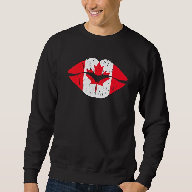 Lips & Maple Leaf Canadian Flag Happy Canada Day W Sweatshirt (Front)