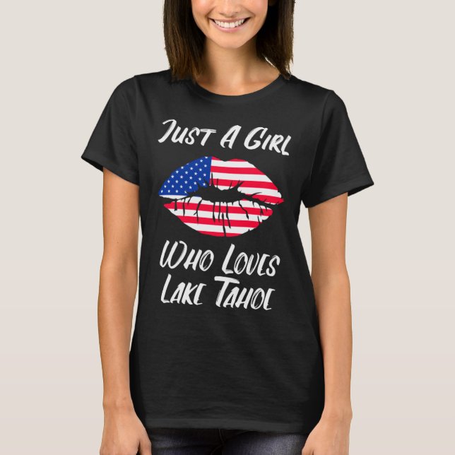 Lips Mouth Love American Flag Lake Tahoe T-Shirt (Front)
