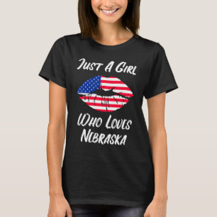 Lips Mouth Love American Flag Nebraska T-Shirt