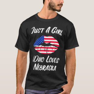 Lips Mouth Love American Flag Nebraska T-Shirt