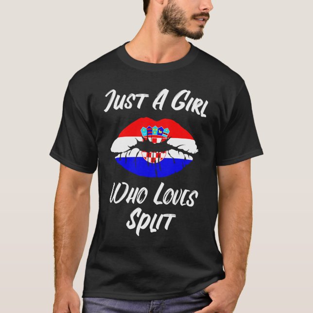 Lips Mouth Love Croatia Flag Split T-Shirt (Front)