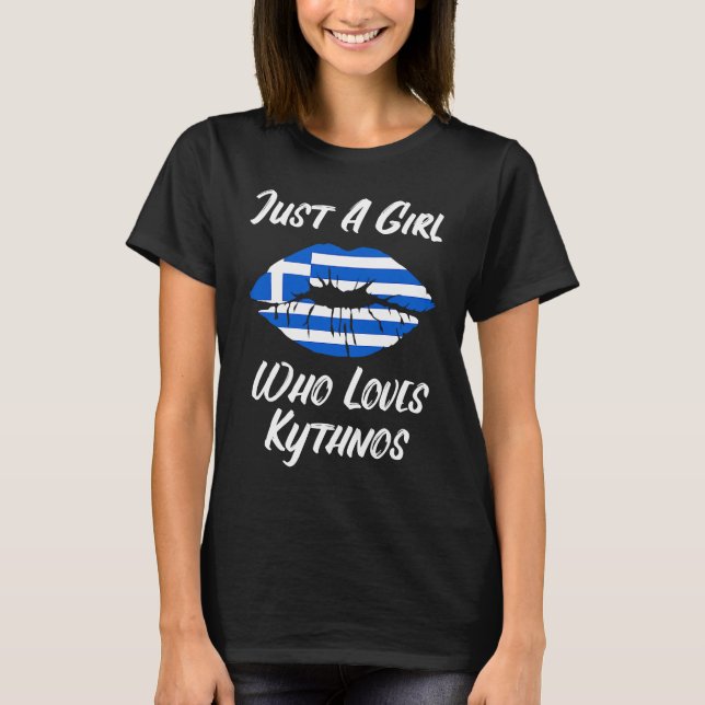 Lips Mouth Love Greek Flag Kythno T-Shirt (Front)
