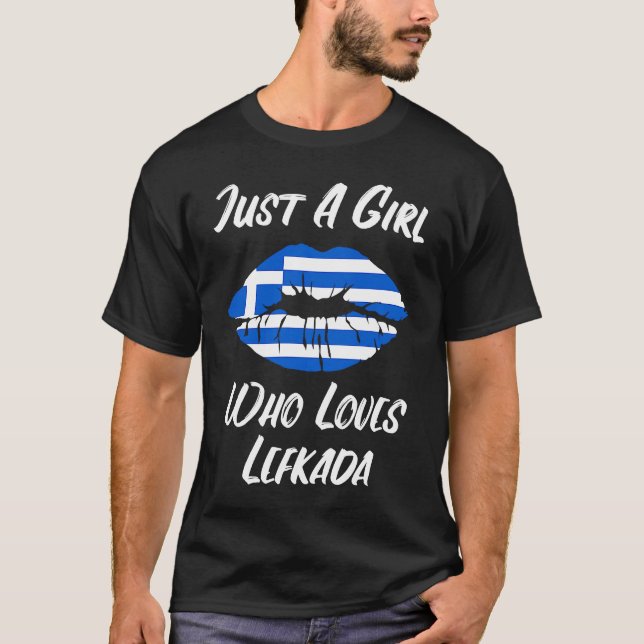 Lips Mouth Love Greek Flag Lefkada T-Shirt (Front)