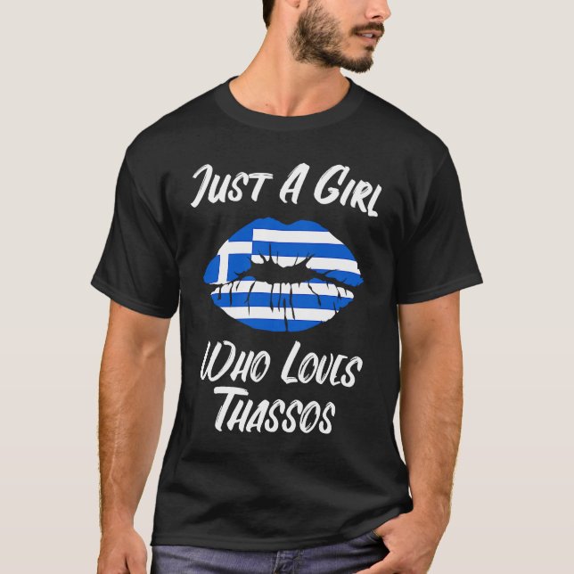 Lips Mouth Love Greek Flag Thassos T-Shirt (Front)