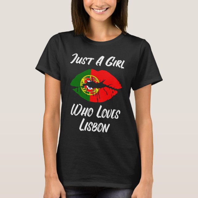 Lips Mouth Love Portuguese Flag Lisbon T-Shirt (Front)