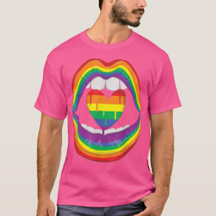 Lips Mouth Rainbow Heart Gay LGBTQ LGBT Pride Mont T-Shirt
