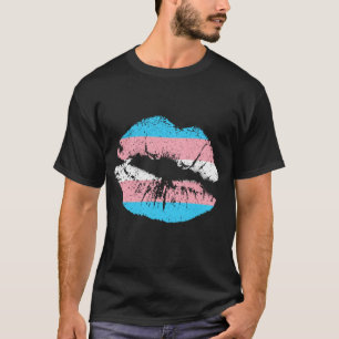 Lips Mouth Trans Support Pink Blue Flag Stripe T-Shirt