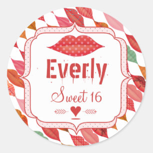 Lips Mrs. Hipster Retro Sweet 16 Classic Round Sticker