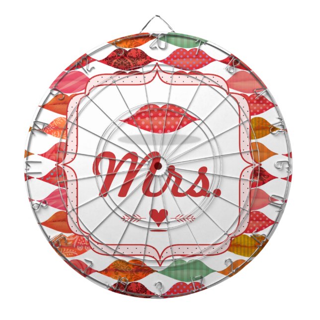Lips Mrs. Hipster Vintage Retro Bride Dartboard (Front)