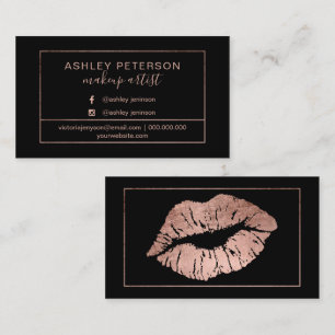 Lips rose gold makeup artist frame typography business card