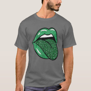 Lips Tongue Green Leopard St Patrick's Day For Wom T-Shirt