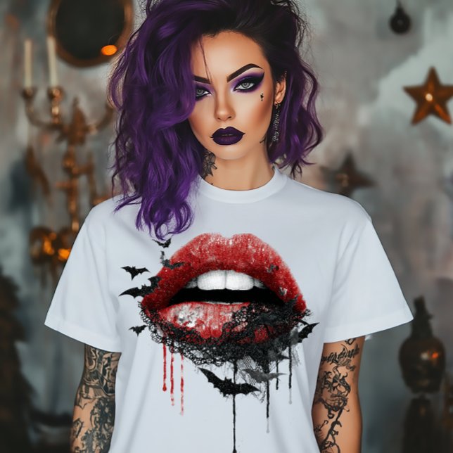 Lips with Black Lace and Bats T-Shirt (Creator Uploaded)