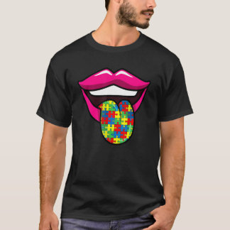 Lips With Tongue Out Autism Awareness Cute Puzzle T-Shirt