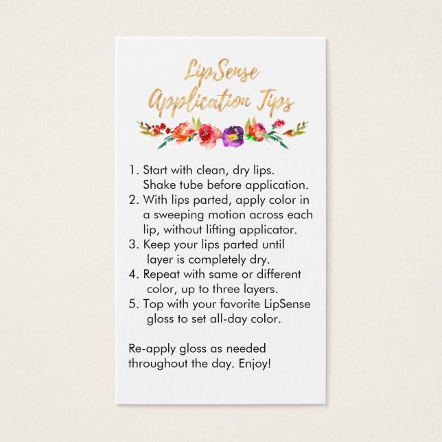LipSense Application & Tips Card (Front)