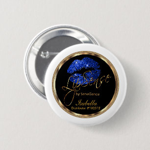 Lipsense - Blue Glitter On Black & White 6 Cm Round Badge