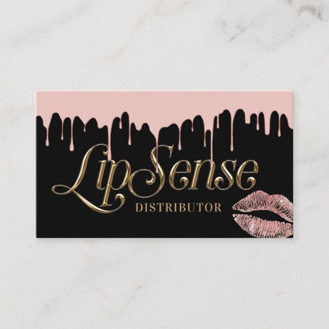 LipSense Distributor 3D Script Rose Gold Dripping Business Card (Front)
