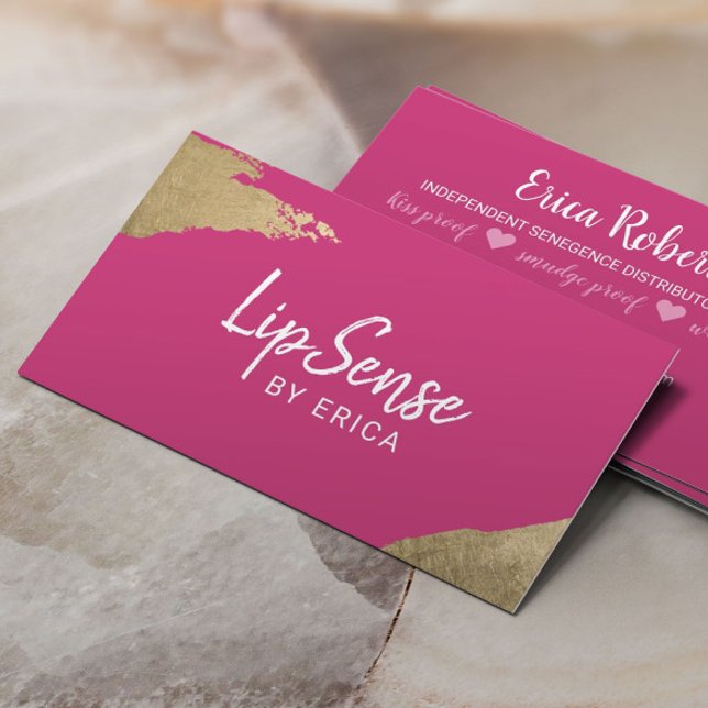 LipSense Distributor Gold Stroke Hot Pink Makeup Business Card (Creator Uploaded)