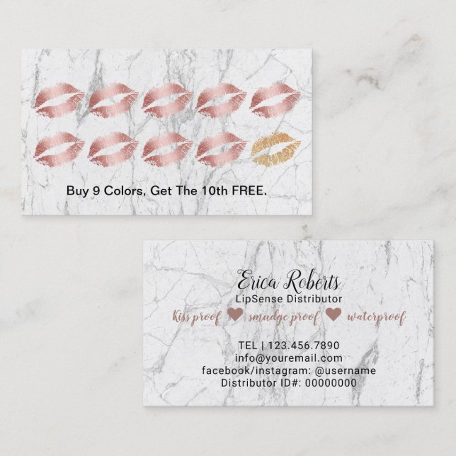 LipSense Distributor Rose Gold Lips Loyalty Reward Card (Front/Back)