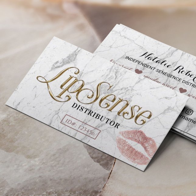 LipSense Distributor Rose Gold Lips White Marble Business Card (Creator Uploaded)