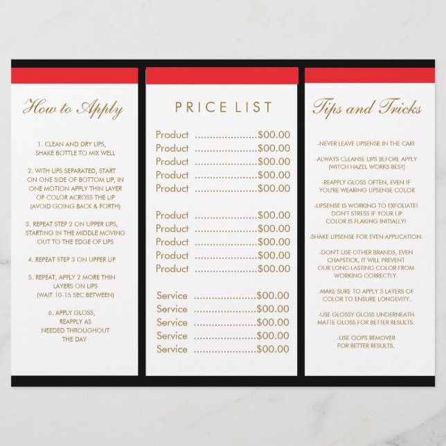Lipsense Information -Trifold Red Lips Flyer (Back)