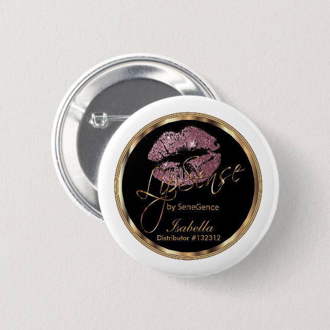 Lipsense - Pink Rose Glitter On Black & White 6 Cm Round Badge (Front & Back)