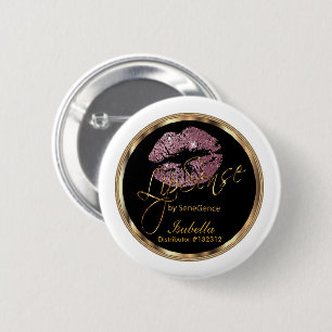 Lipsense - Pink Rose Glitter On Black & White 6 Cm Round Badge