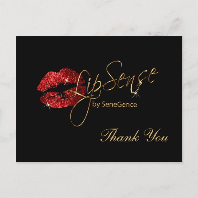 Lipsense Red Glitter Lips on Black Postcard (Front)