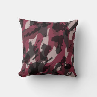 Lipstick and Dark Mauve camo abstract Cushion
