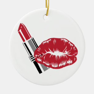 Lipstick and Lips Ceramic Tree Decoration