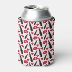 Lipstick And Lips Polka Dot Pattern Can Cooler