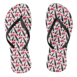 Lipstick And Lips Polka Dot Pattern Jandals