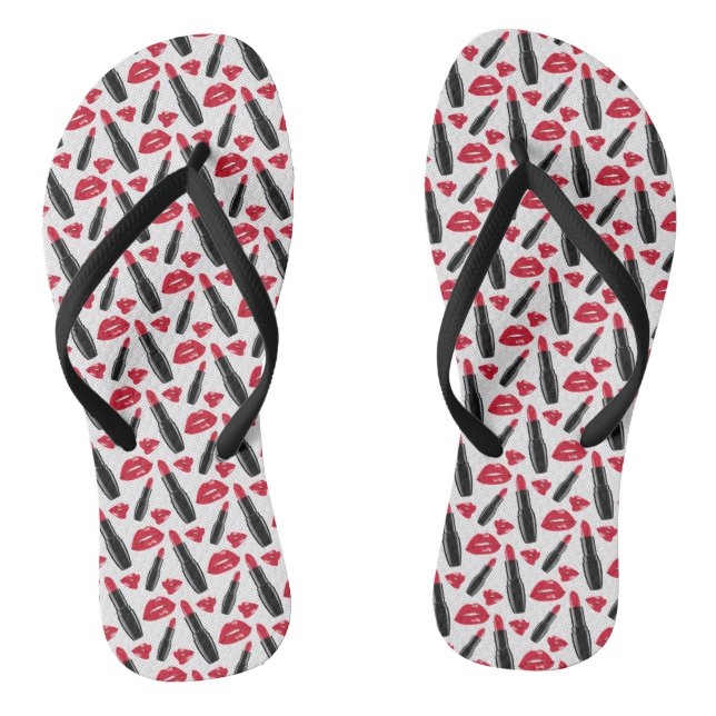 Lipstick And Lips Polka Dot Pattern Jandals (Footbed)