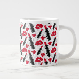 Lipstick And Lips Polka Dot Pattern Large Coffee Mug