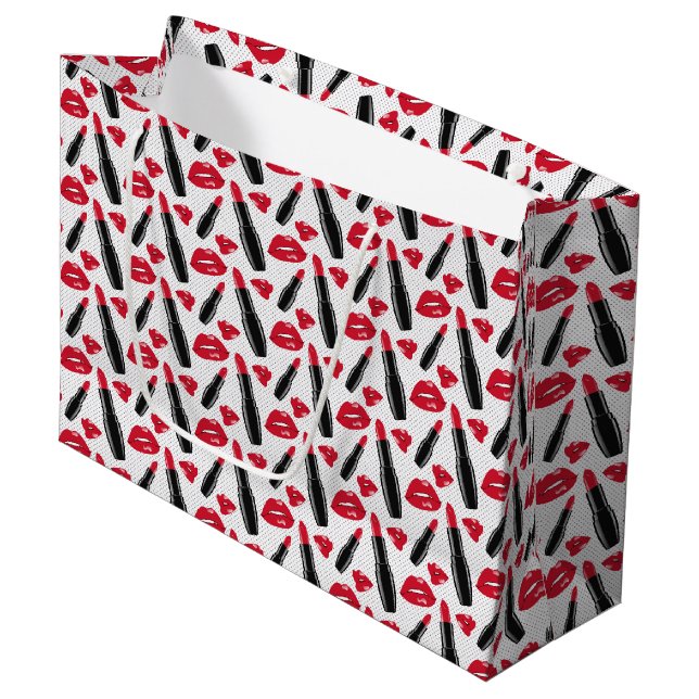 Lipstick And Lips Polka Dot Pattern Large Gift Bag (Front Angled)