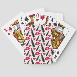 Lipstick And Lips Polka Dot Pattern Playing Cards