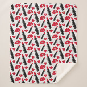 Lipstick And Lips Polka Dot Pattern Sherpa Blanket