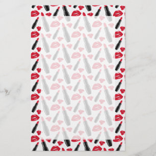Lipstick And Lips Polka Dot Pattern Stationery