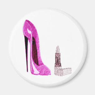 Lipstick and Pink Stiletto Shoe Art Magnet