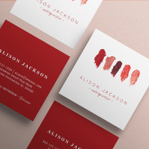 Lipstick colours swatches ruby red makeup artist square business card