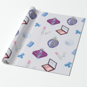 Lipstick, comb and powder box, blush, perfume  wrapping paper