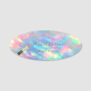 Lipstick,Confetti,Makeup artist,Holographic Name Tag